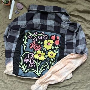 Floral Patchwork Plaid Button Down Shirt